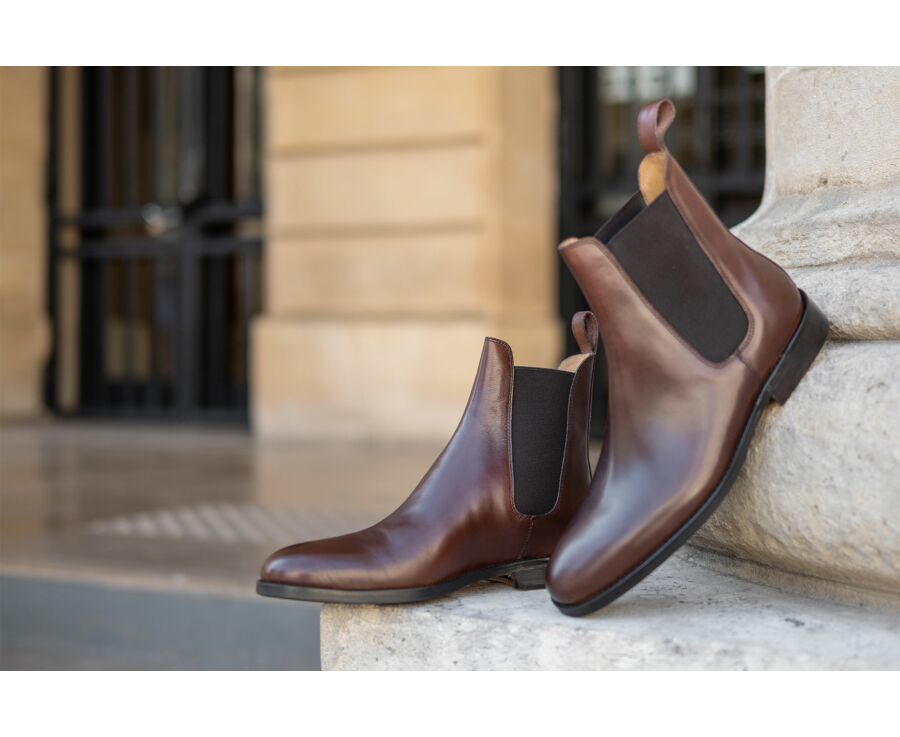 Chelsea boots cuir homme Châtaigne Patiné - FLAGER PATIN