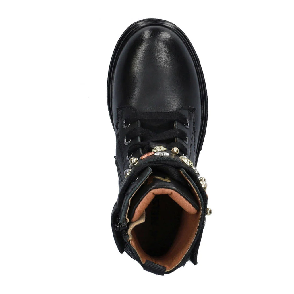 Nelson Kids leren veterboots zwart