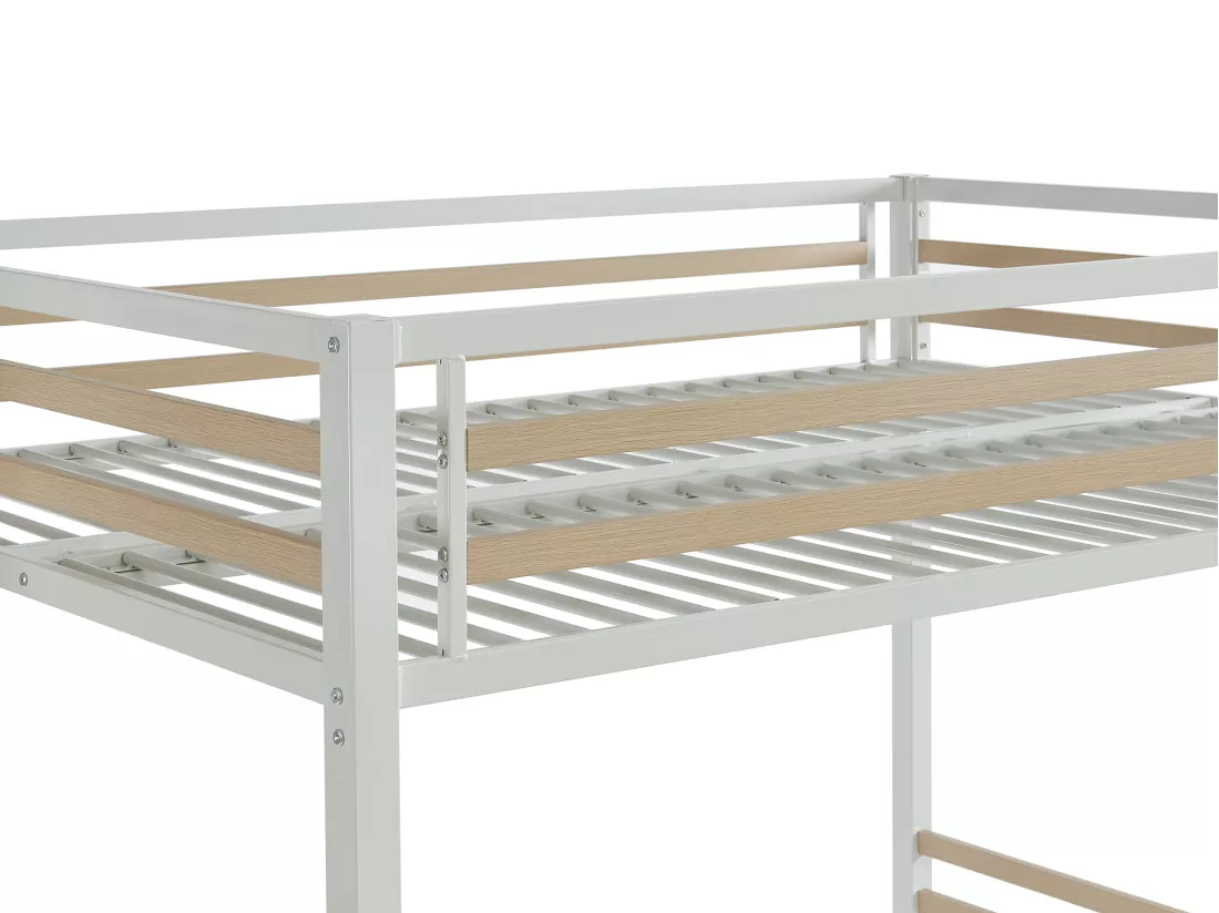 Lit mezzanine 140 x 200 cm - Métal et MDF - Blanc + Matelas - JOGUI