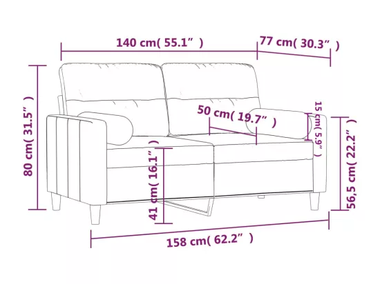 Canapé 2 places avec oreillers bordeaux 140 cm tissu