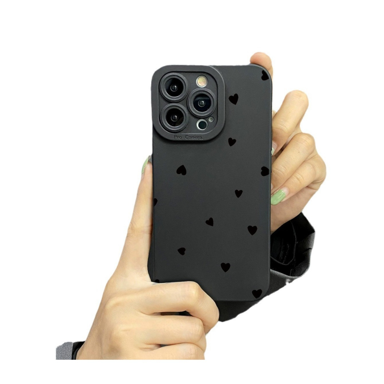 iPhone 14 Pro Max Silikon Case Hülle mit Kameraschutz Herzen Herzen - Schwarz