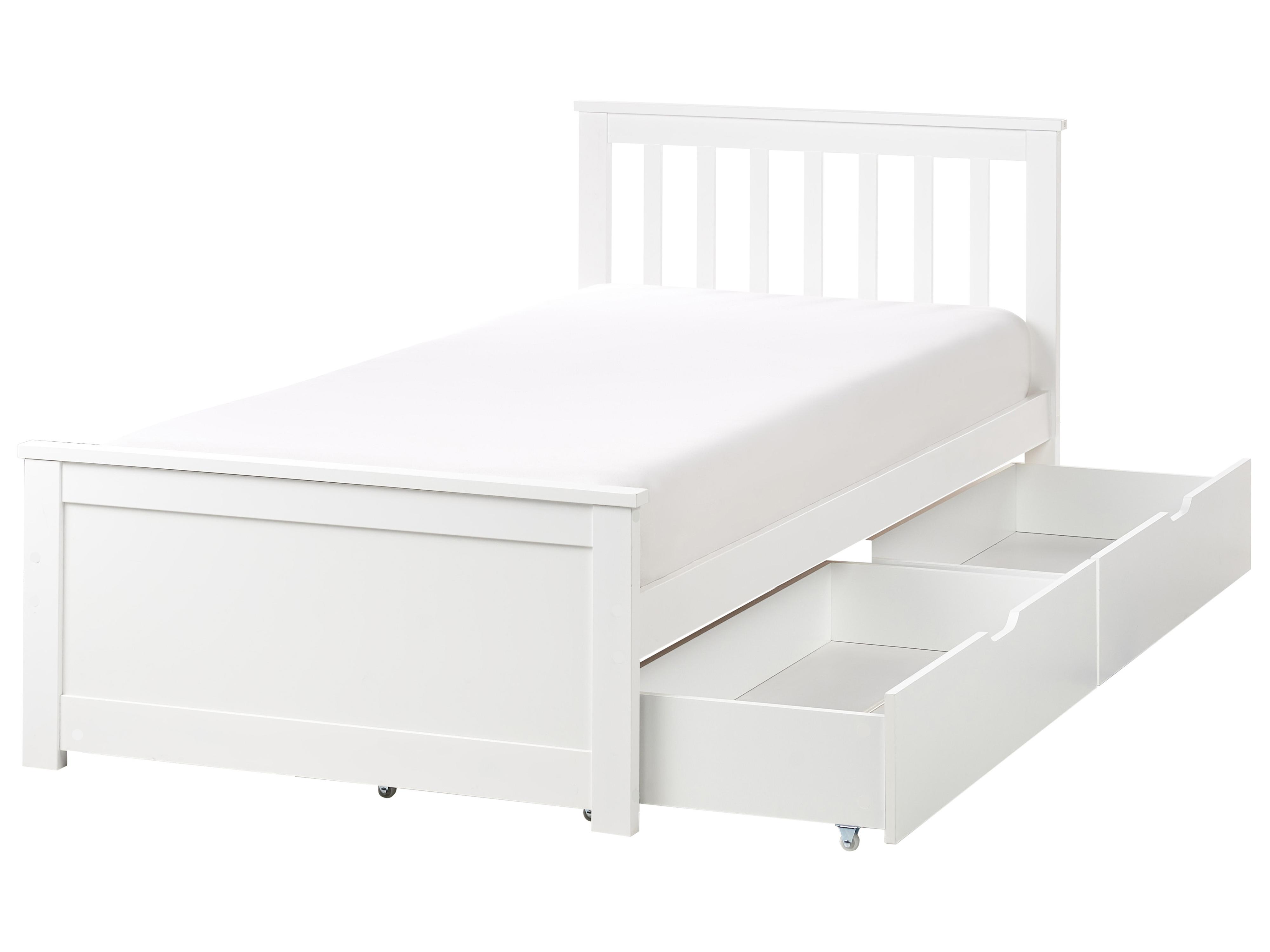 Bed met opbergladen Dennenhout OLENDON 90 x 200 cm Wit