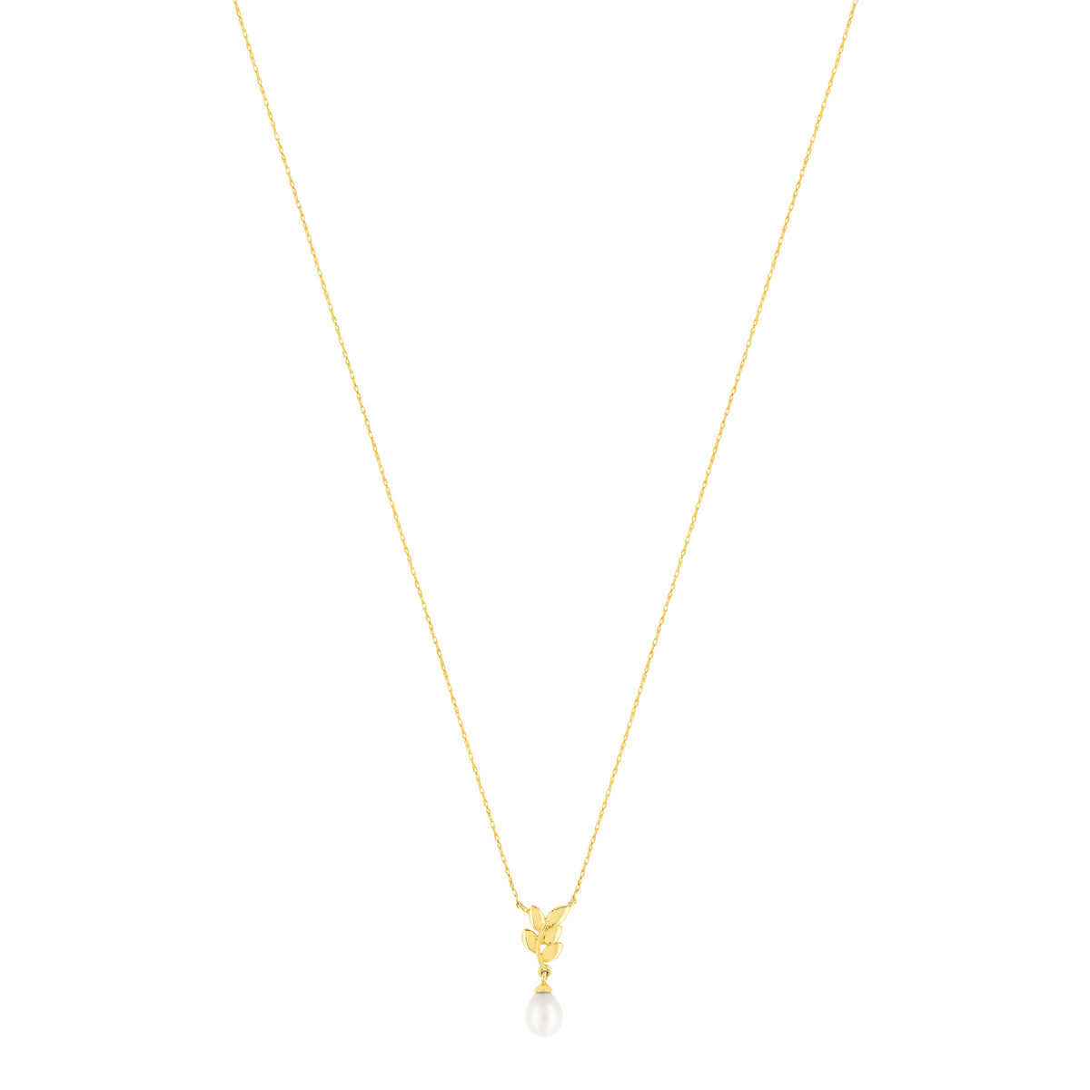Collier or jaune 375, perle motir feuille. Longueur 45 cm.