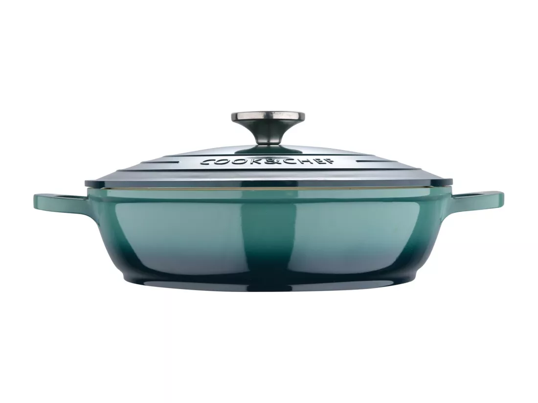 Marmite basse Ø24x6,5cm en fonte d'aluminium EXCALIBUR avec couvercle Bergner