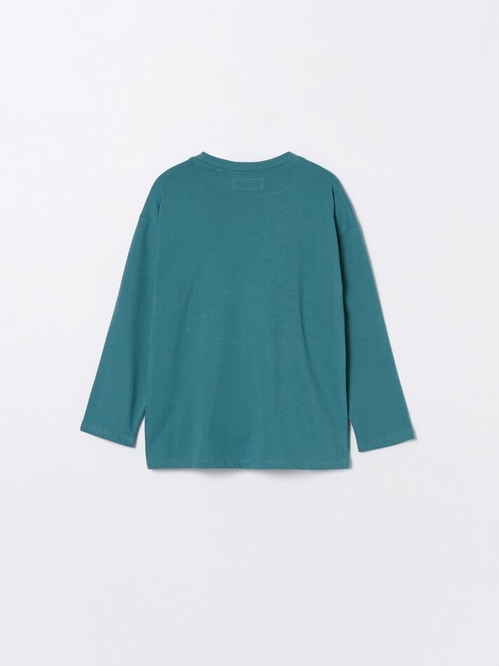 Camiseta de manga comprida estampada - Verde Médio