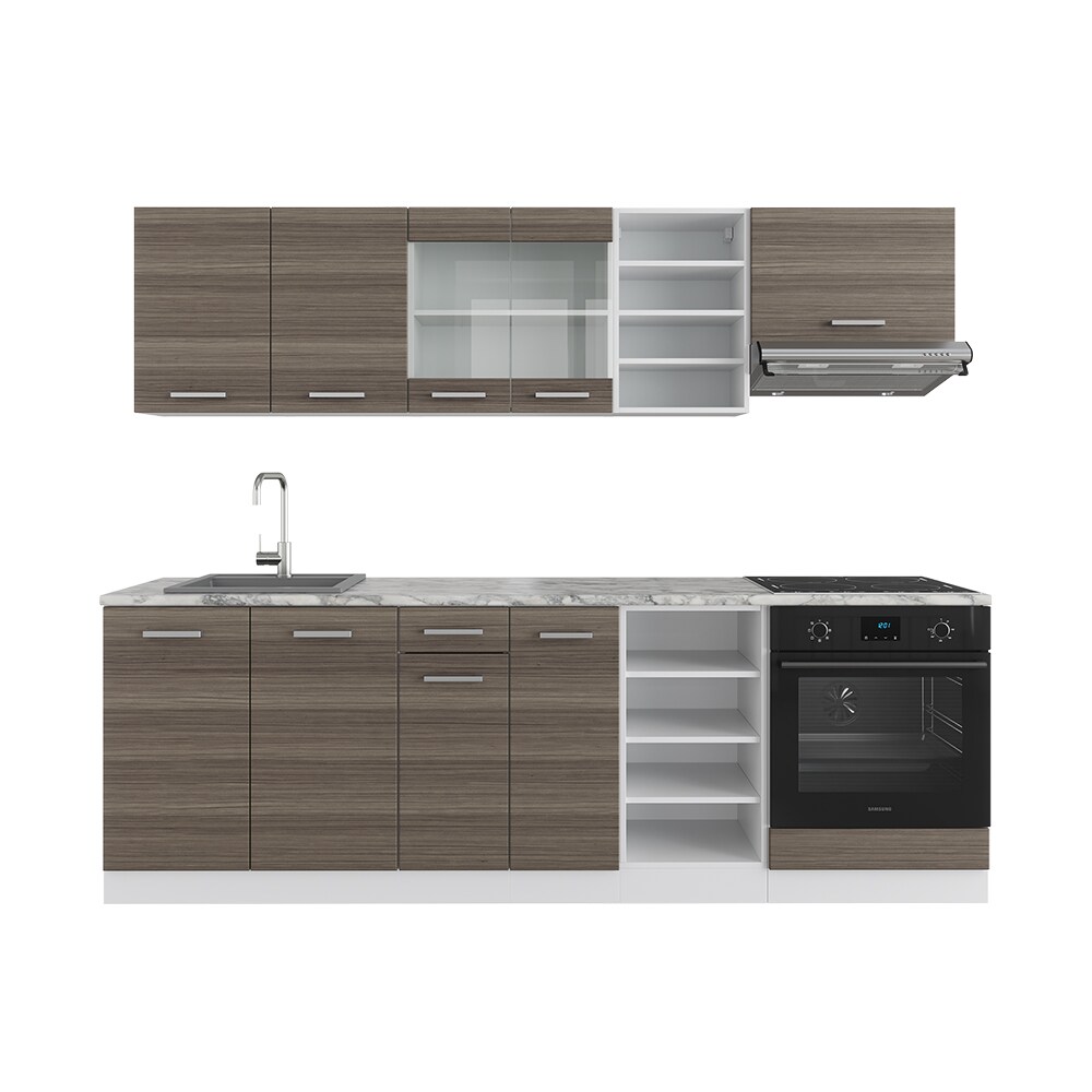 Vicco Küchenzeile Küchenblock Einbauküche R-Line 240 cm Weiß Edelgrau Küche