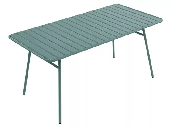 Salle à manger de jardin en métal - une table L.160 cm et 4 chaises empilables - Vert amande - MIRMANDE de MYLIA