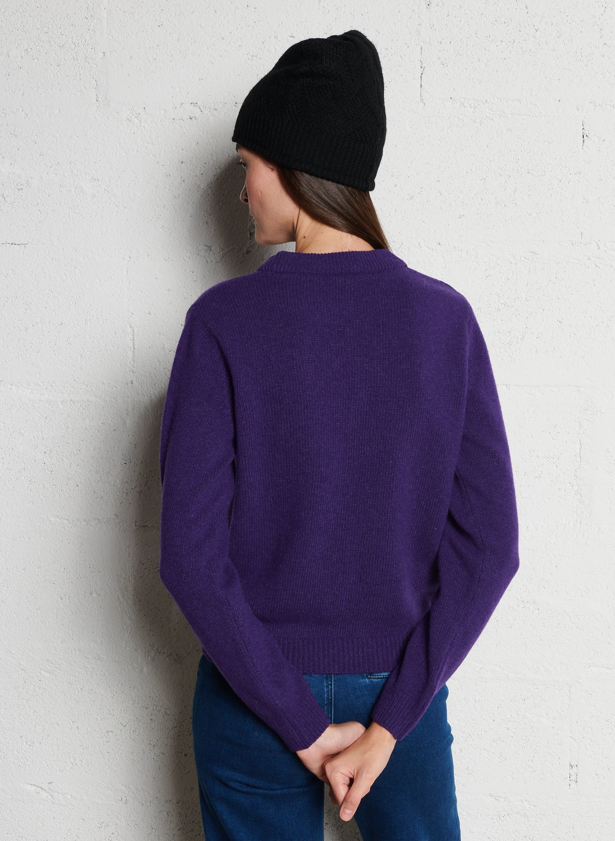 HERITAGE - Pull droite col rond en laine mélangée | Violet