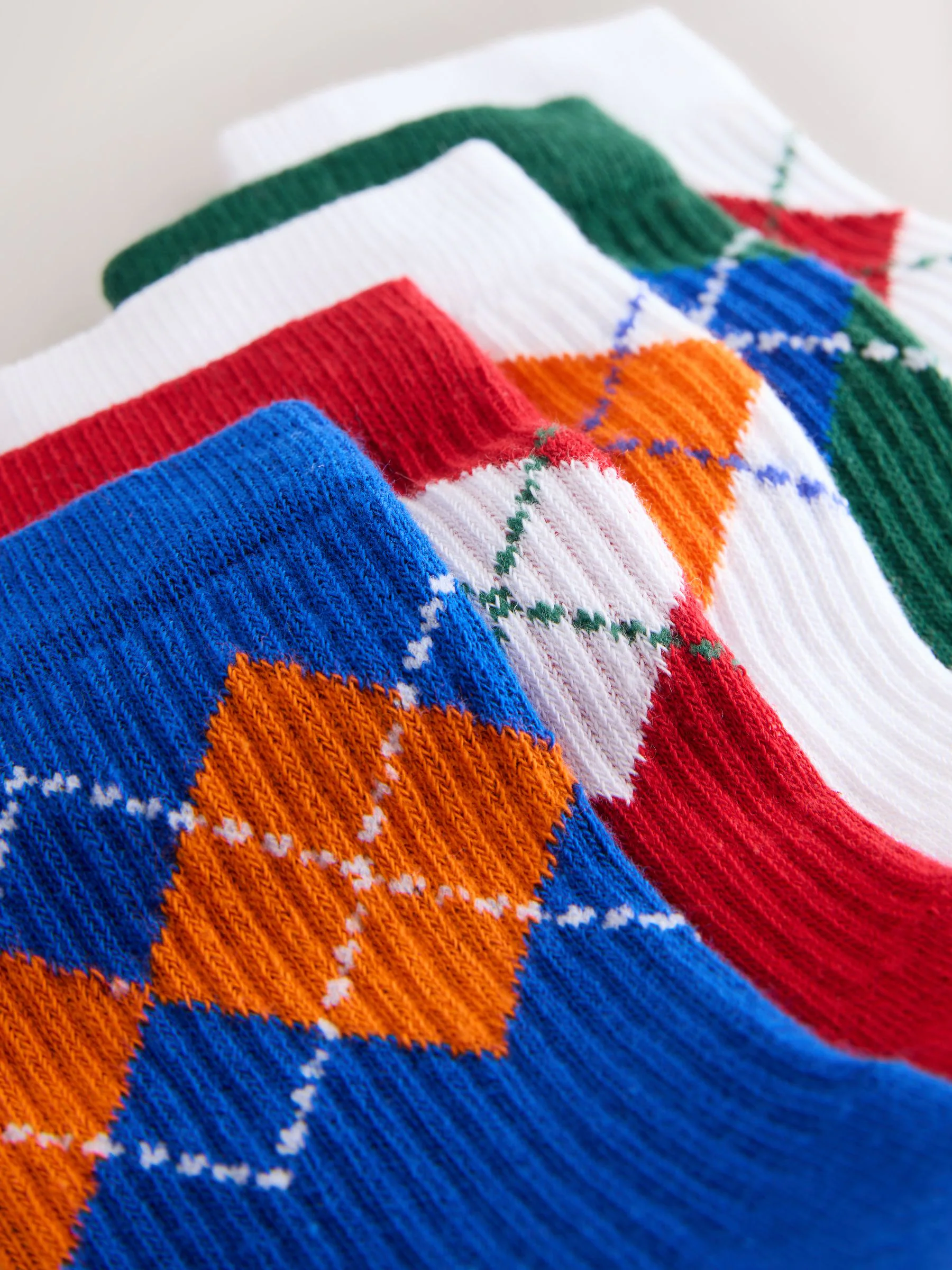 Felgekleurd argylemotief - Set van 5 paar geribbelde sokken met verzacht voetbed, katoengehalte en gekleurde boorden
