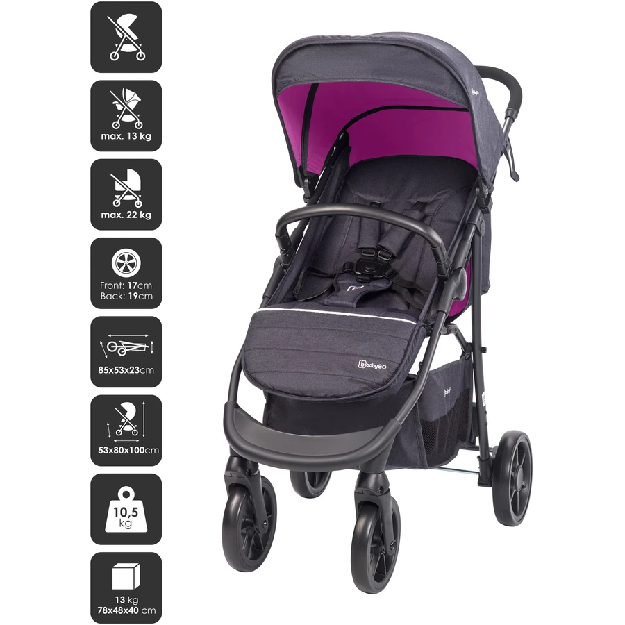 babyGO Kombikinderwagen 3 in 1 Rose