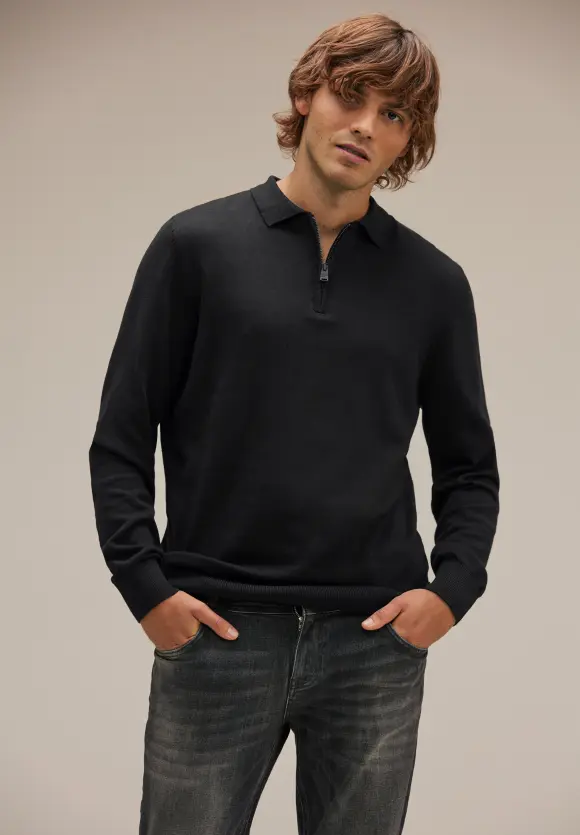 Pullover mit Polokragen - Black