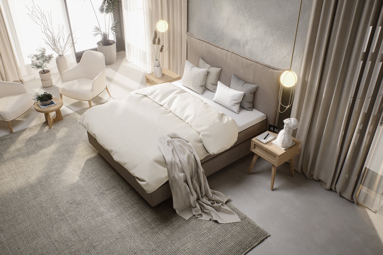 Premium 10 kontinentalseng Tekstil Storm 09 Mørk Beige, fast/fast, XOV Premium 10 overmadrass og hvitoljede eikeben 15 cm