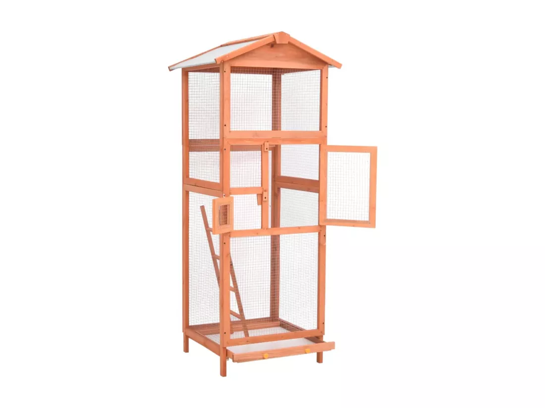 Cage à oiseaux 68x62x166 cm bois de sapin massif