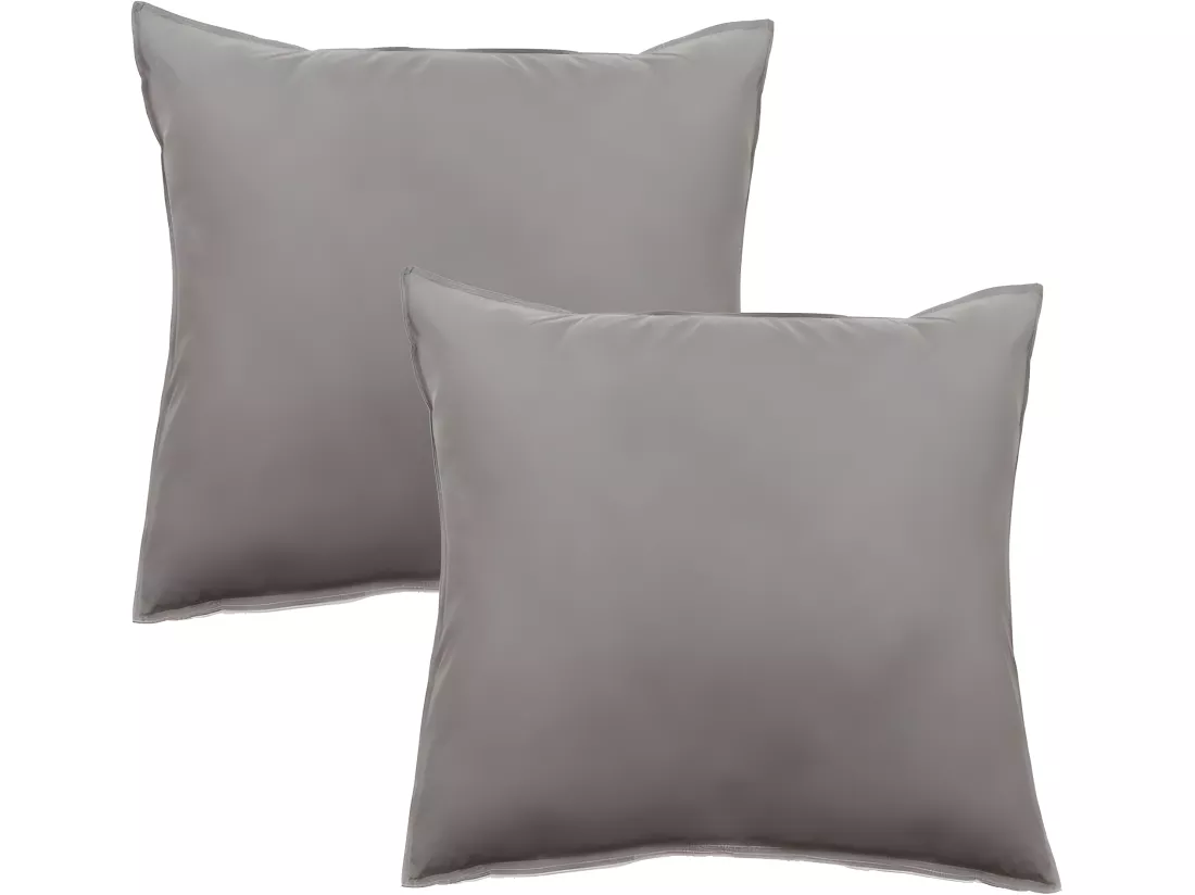 Lot De 2 Taies D’oreiller Pur Coton Teint Lavé 63 Fils/cm² Vent Du Sud - Galet - 65 X 65 Cm