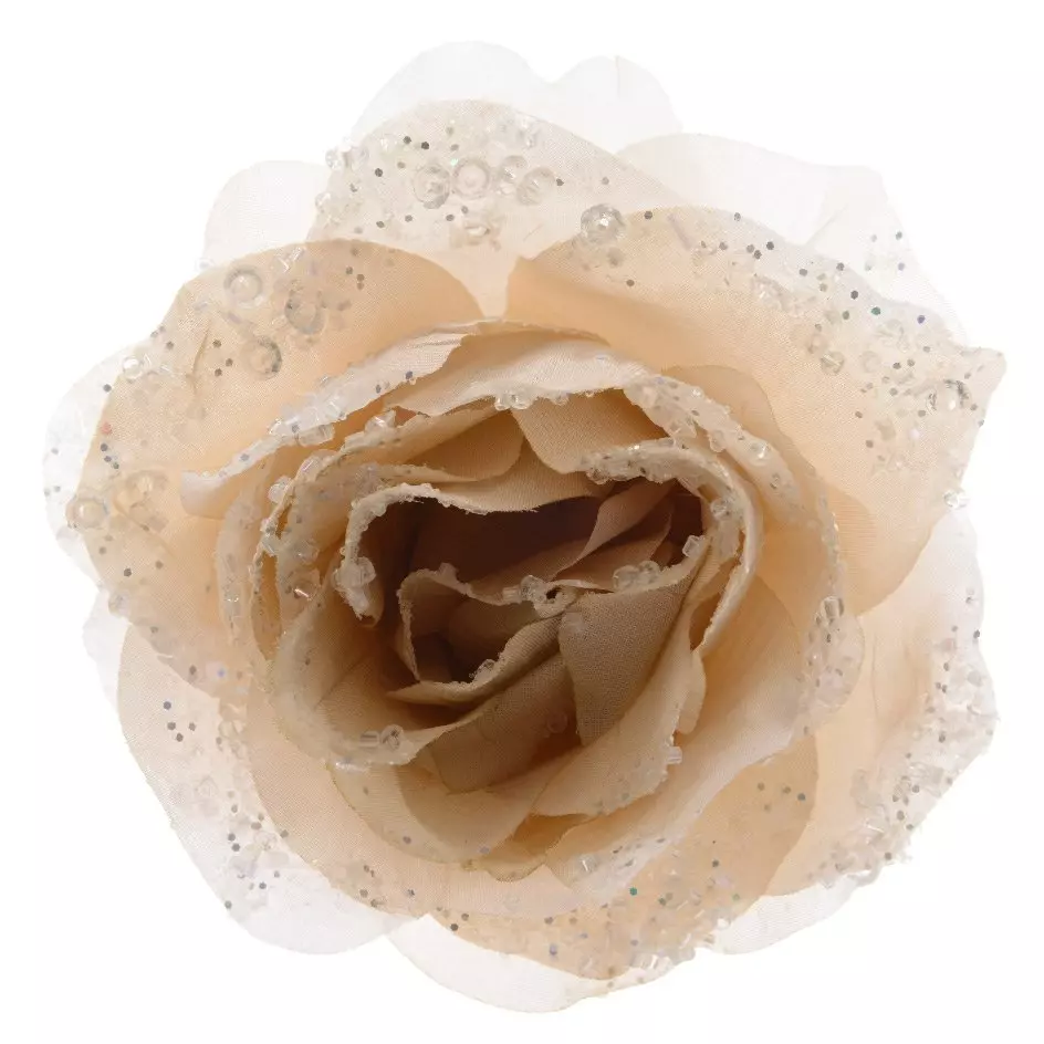 Fleur décorative sur pince (D14 cm) Rosace Perle