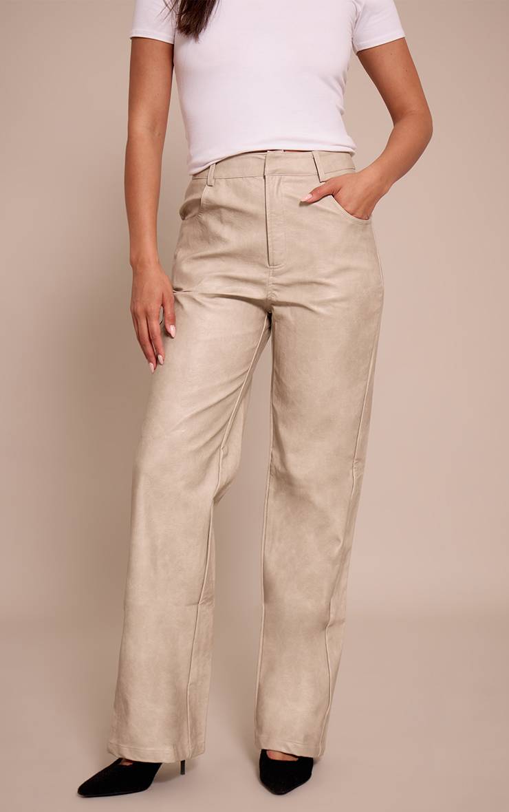Gris Pierre Pantalon Droit En Synthétiquecuir
