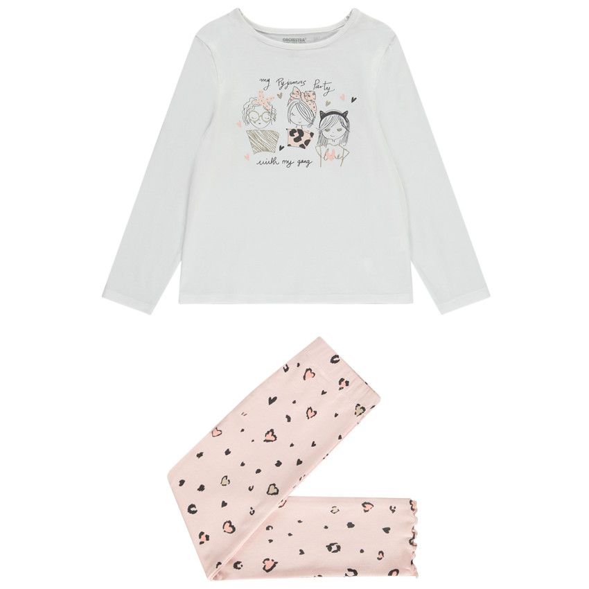 Pyjama 2 pièces en jersey imprimé tacheté pour fille - Blanc