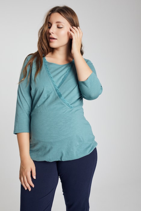Bellieva-Shirt, Spitze, V-Ausschnitt, Biobaumwolle, GOTS