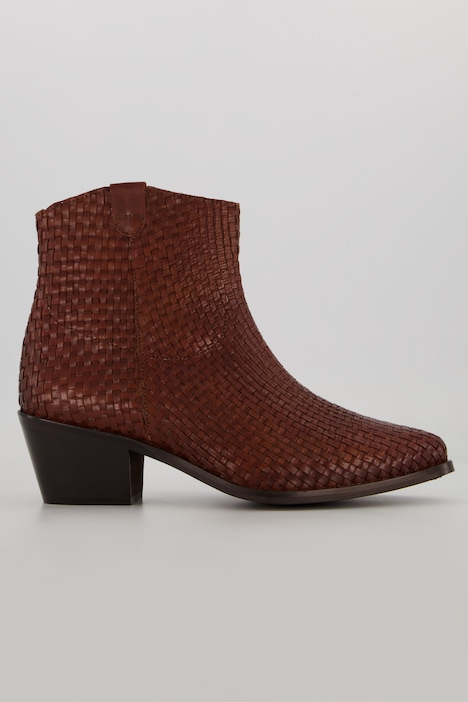 Leder-Cowboystiefeletten, Flechtoptik, Weite H