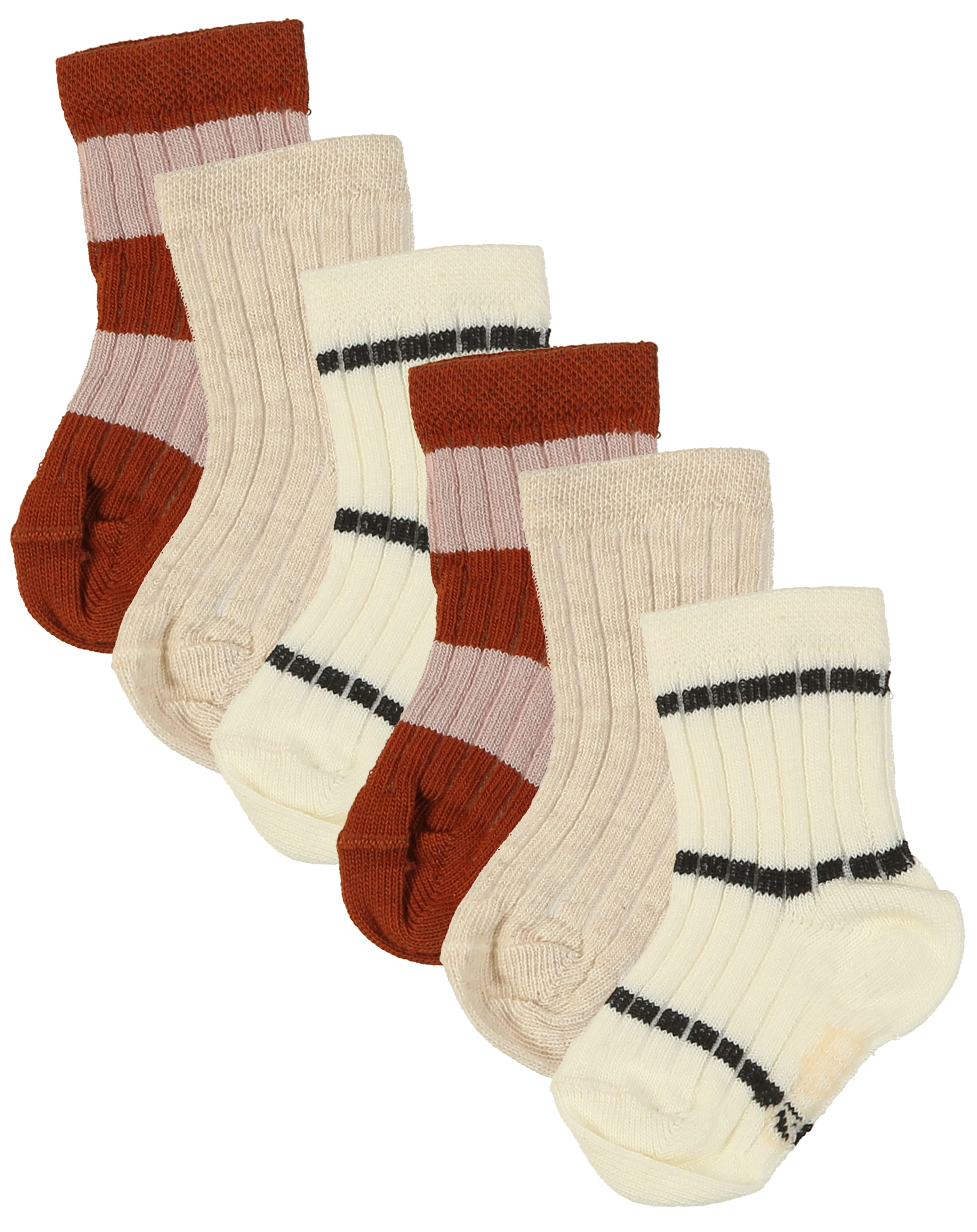 Socken RIPPE & RINGEL 6er-Pack in beige/rot