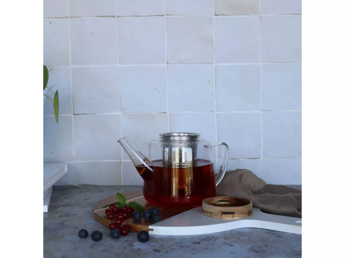 Ogo Living - Theiere Gustave 1000ml En Verre Borosilicate Et Couvercle Bois