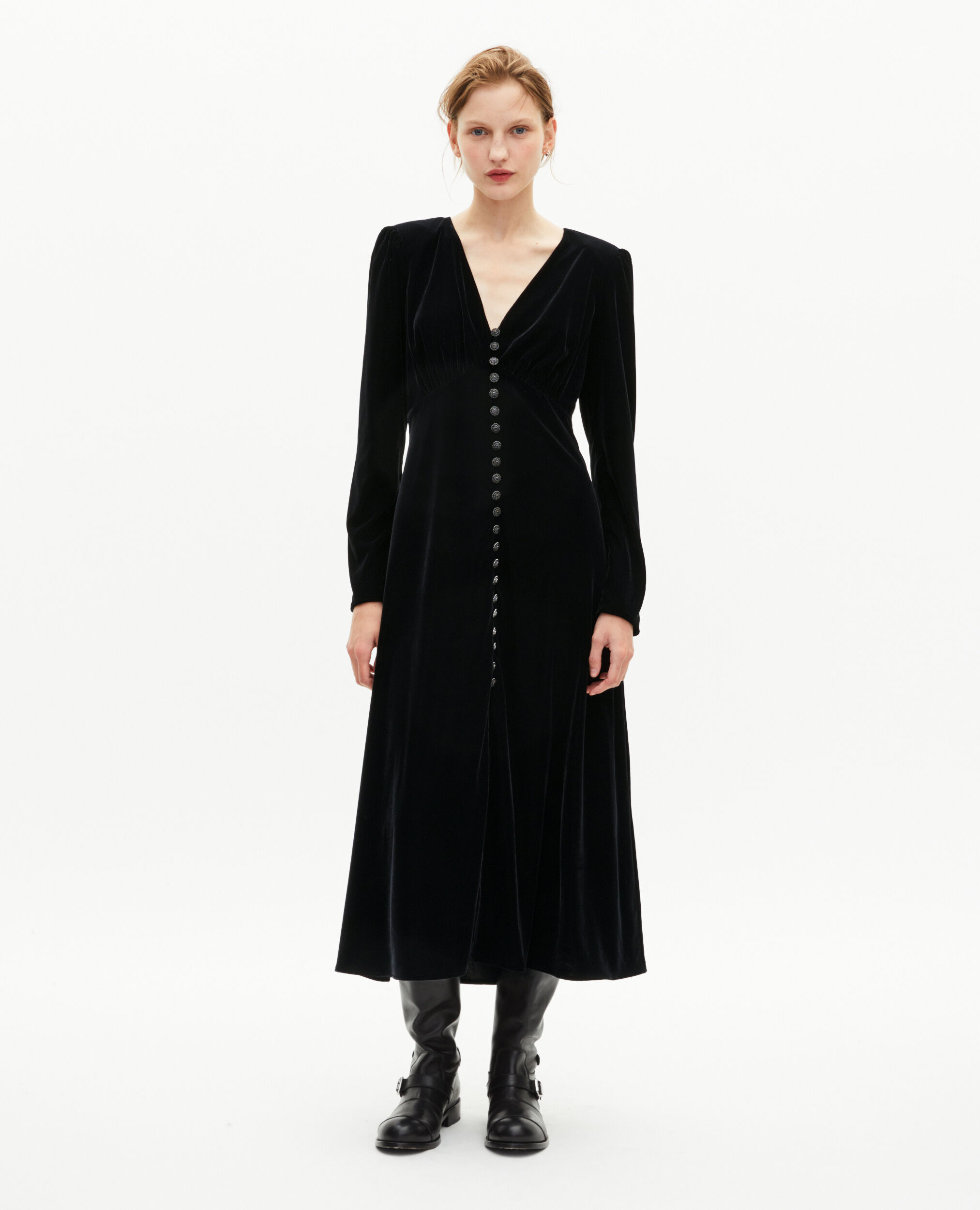 Robe longue en velours noire