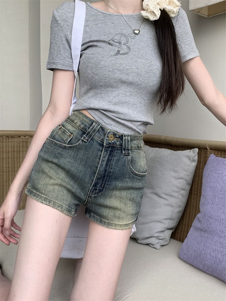 Beem - Gewassen denim shorts met hoge taille