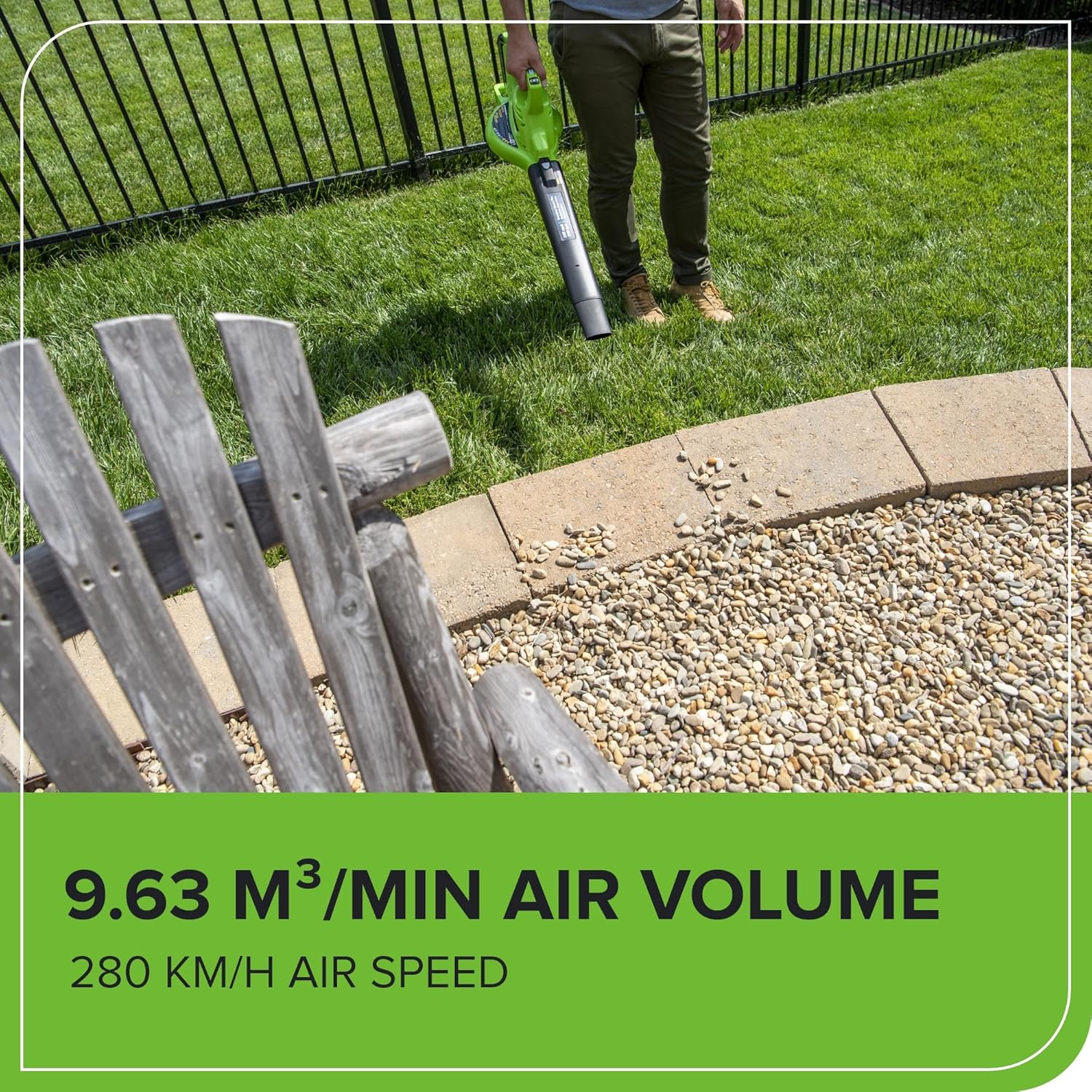 Greenworks GD40BV Akku Laubsauger / Laubbläser mit bürstenlosem Motor, 280 km/h, 9,63 m³/min, 45L Fangsack OHNE 40V Akku & Ladegerät, 3 Jahre Garantie