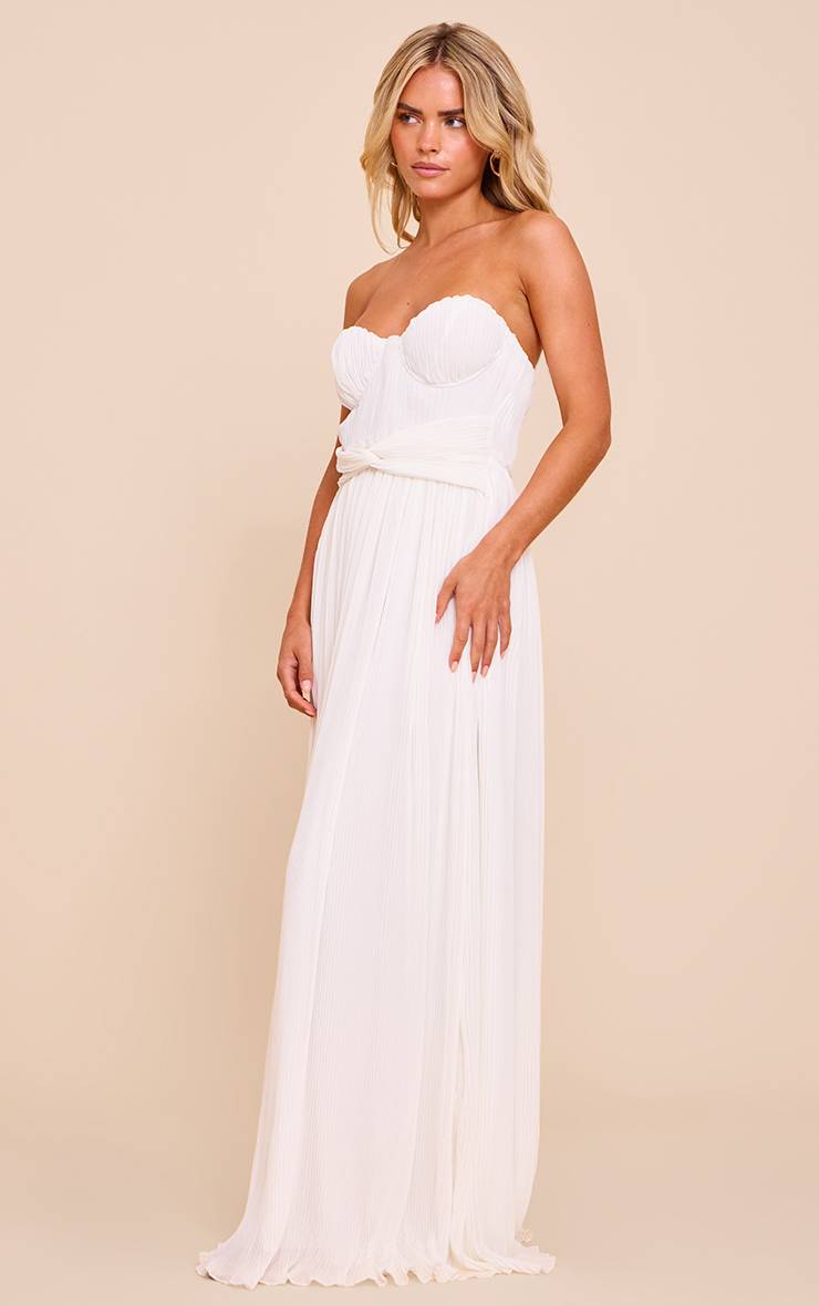 Crème Robe Longue Plissée À Bord Festonné Petite