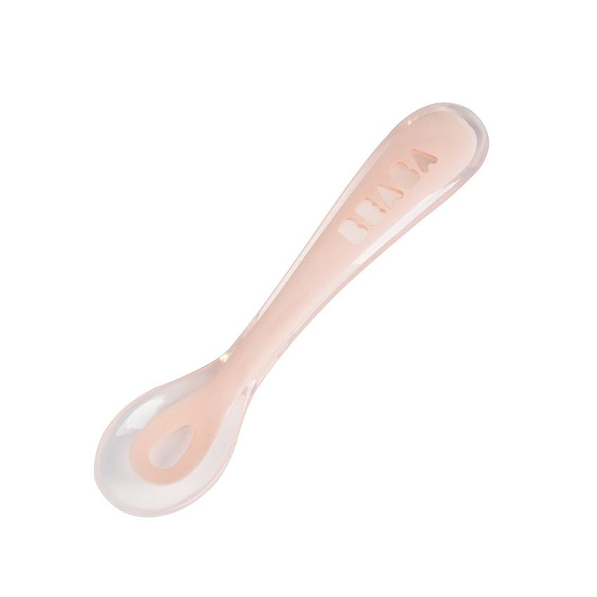 Cuillère en silicone 2ème âge - Rose - Ecru