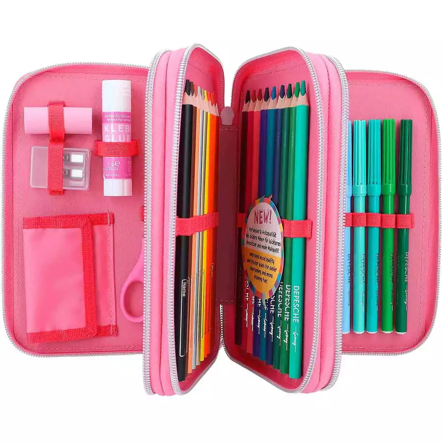Depesche 3-Fach Federtasche mit Stifte TOPModel 20 x 13 cm pink