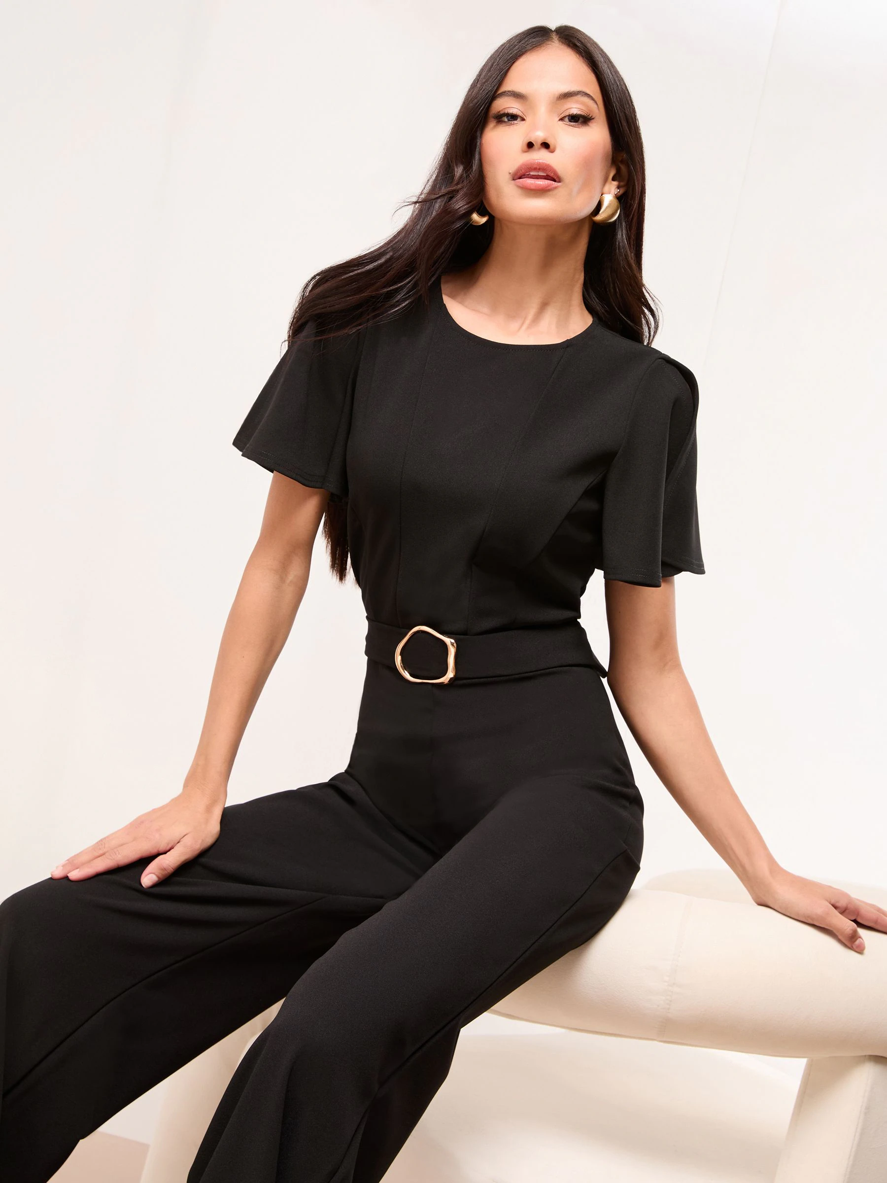Zwart - Lipsy Hardware Belted Short Sleeve Jumpsuit