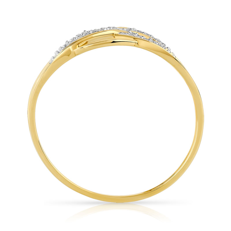 Bague or 375 2 tons entrelacée diamants