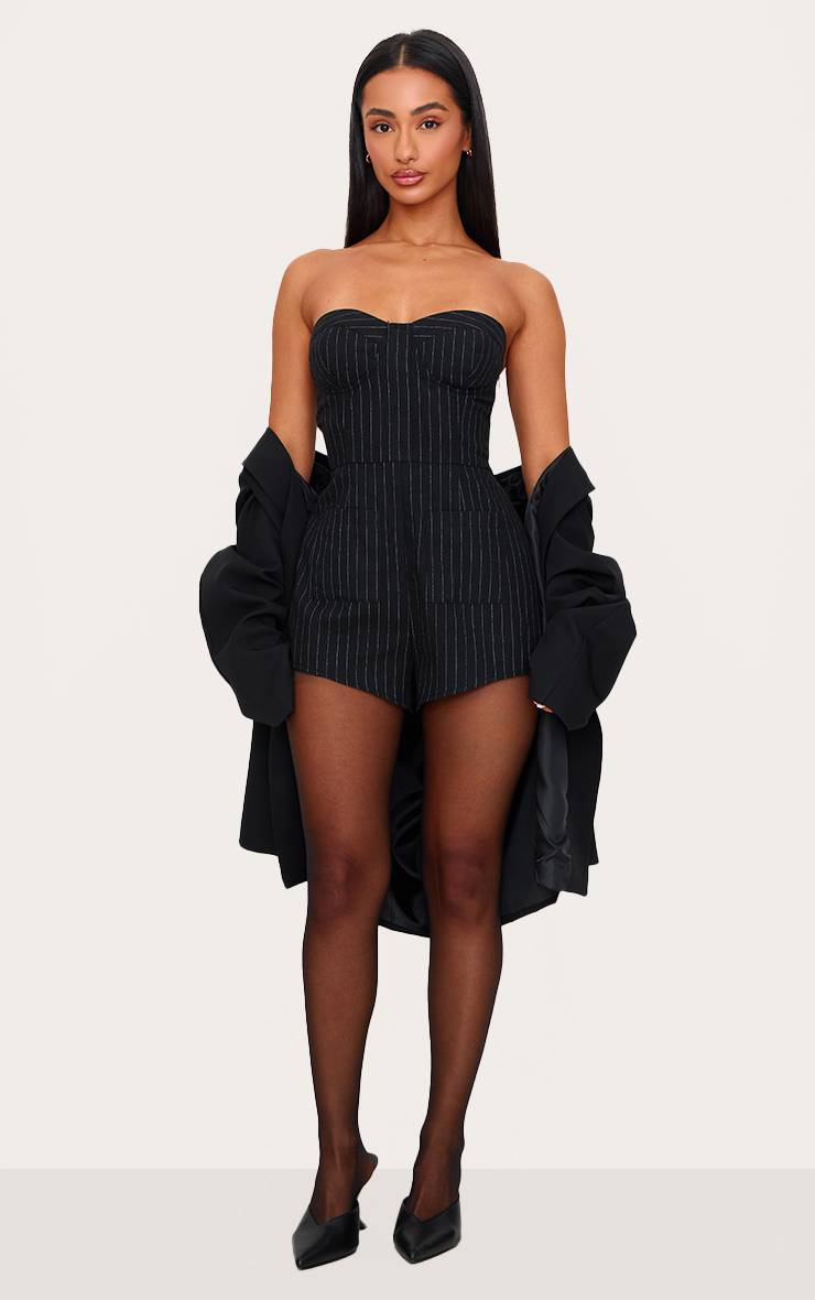 Noir Combi-short Bandeau Tissé À Fines Rayures Petite