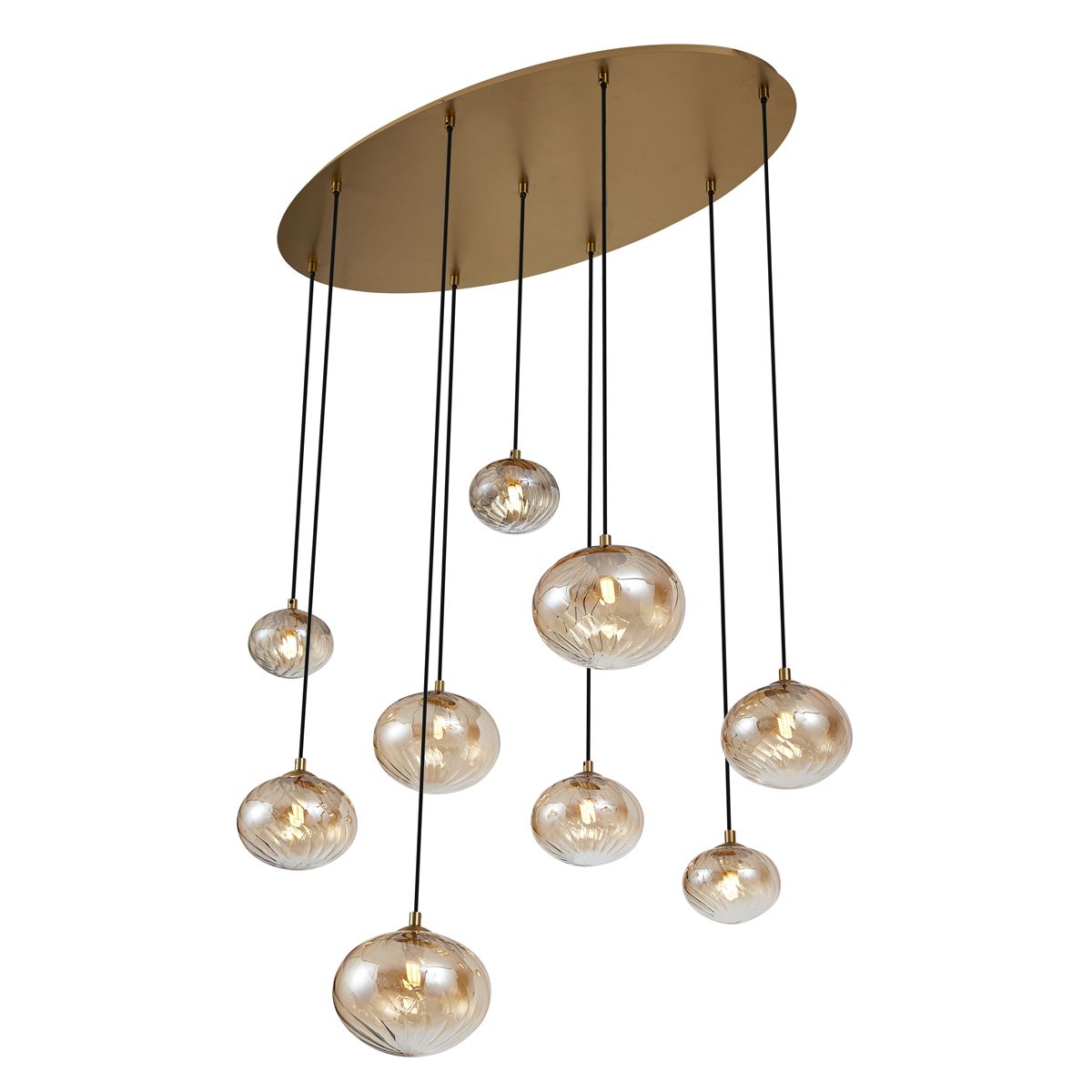 Art Deco hanglamp goud met amber glas 9-lichts - Jia