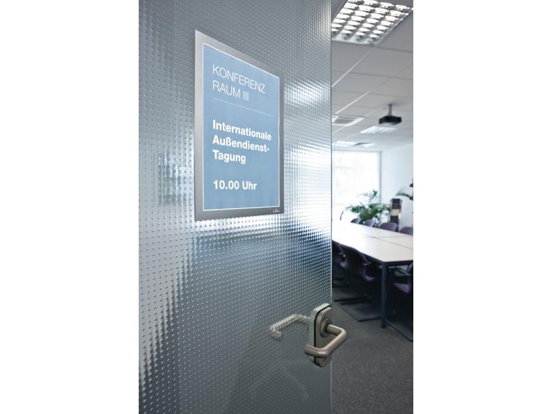 DURABLE Präsentationsrahmen Duraframe A4 2 Stück Silber Selbstklebender A4-Informationsrahmen, 2 Stück, metallic-silbern
