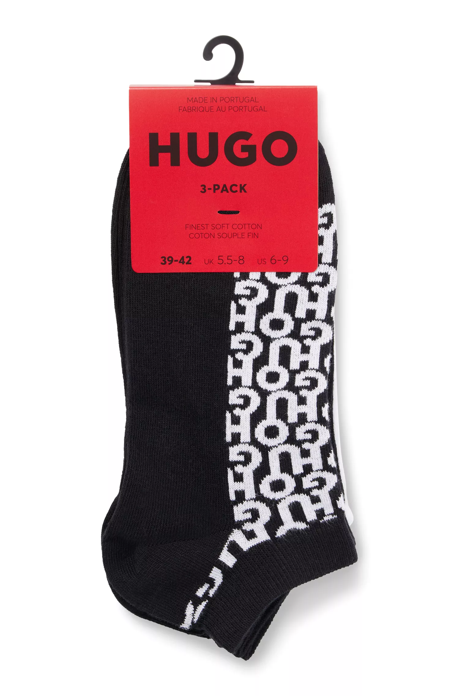 HUGO Vermelho - Pacote com três pares de meias curtas com a marca.