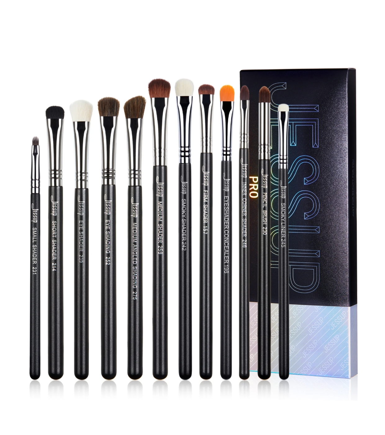Jessup Beauty - Conjunto de pincéis PRO 12pcs - T339: Black/Silver