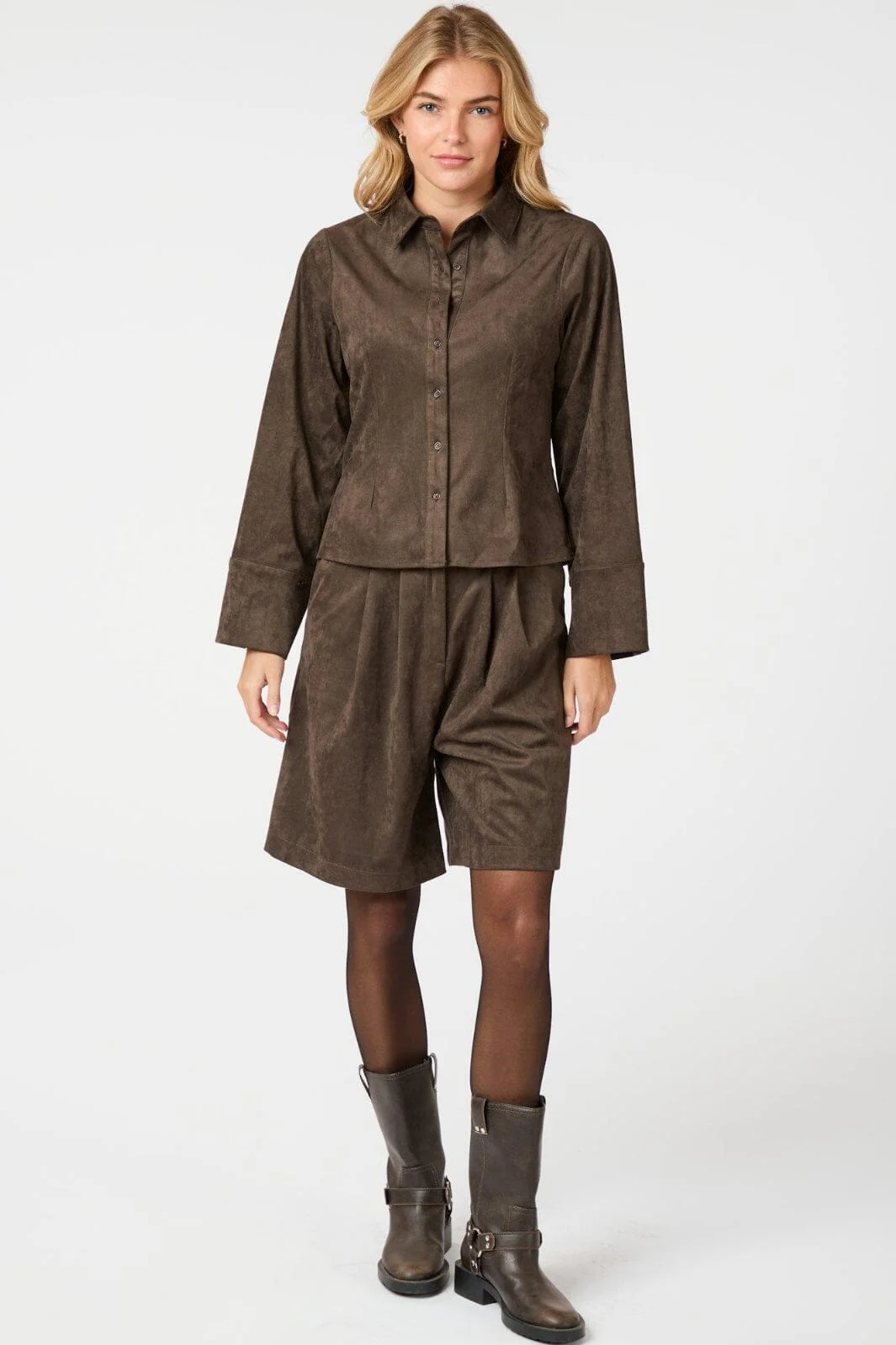 Neo Noir Nika Faux Suede Bermuda Shorts 164474 676 dark brown