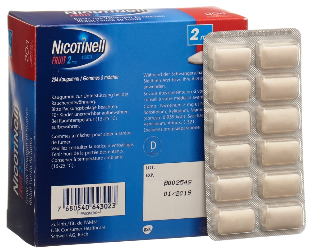 NICOTINELL Gum Kaupast 2 mg fruit Blist 204 Stk