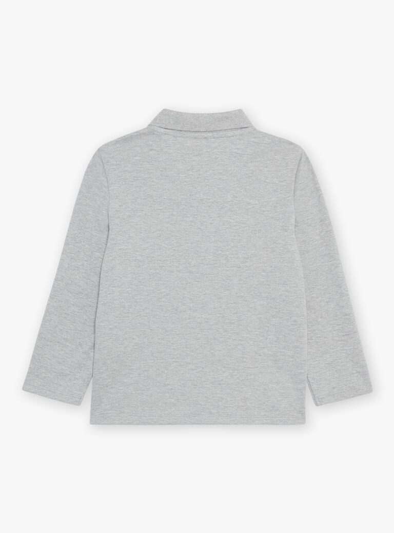 Polo gris chiné à rayures et broderie girafe
