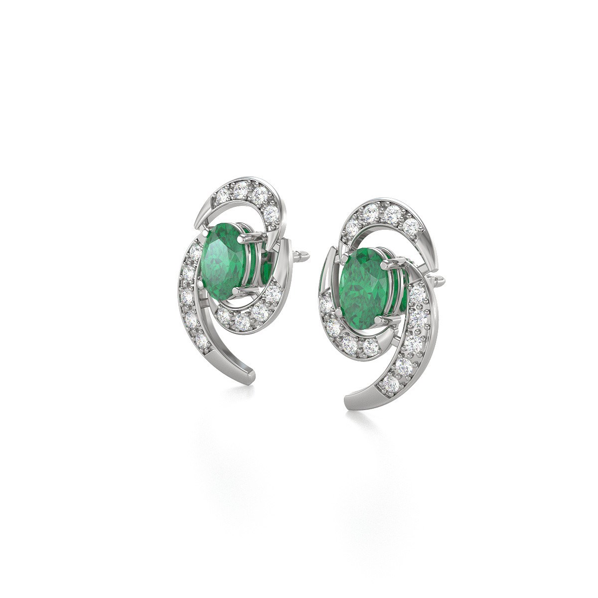 Boucles d'oreilles ADEN Emeraude et Diamants sur Argent 925 2.6grs