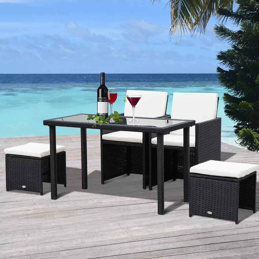 Outsunny Sitzgruppe aus Polyrattan geflecht schwarz, cremeweiß