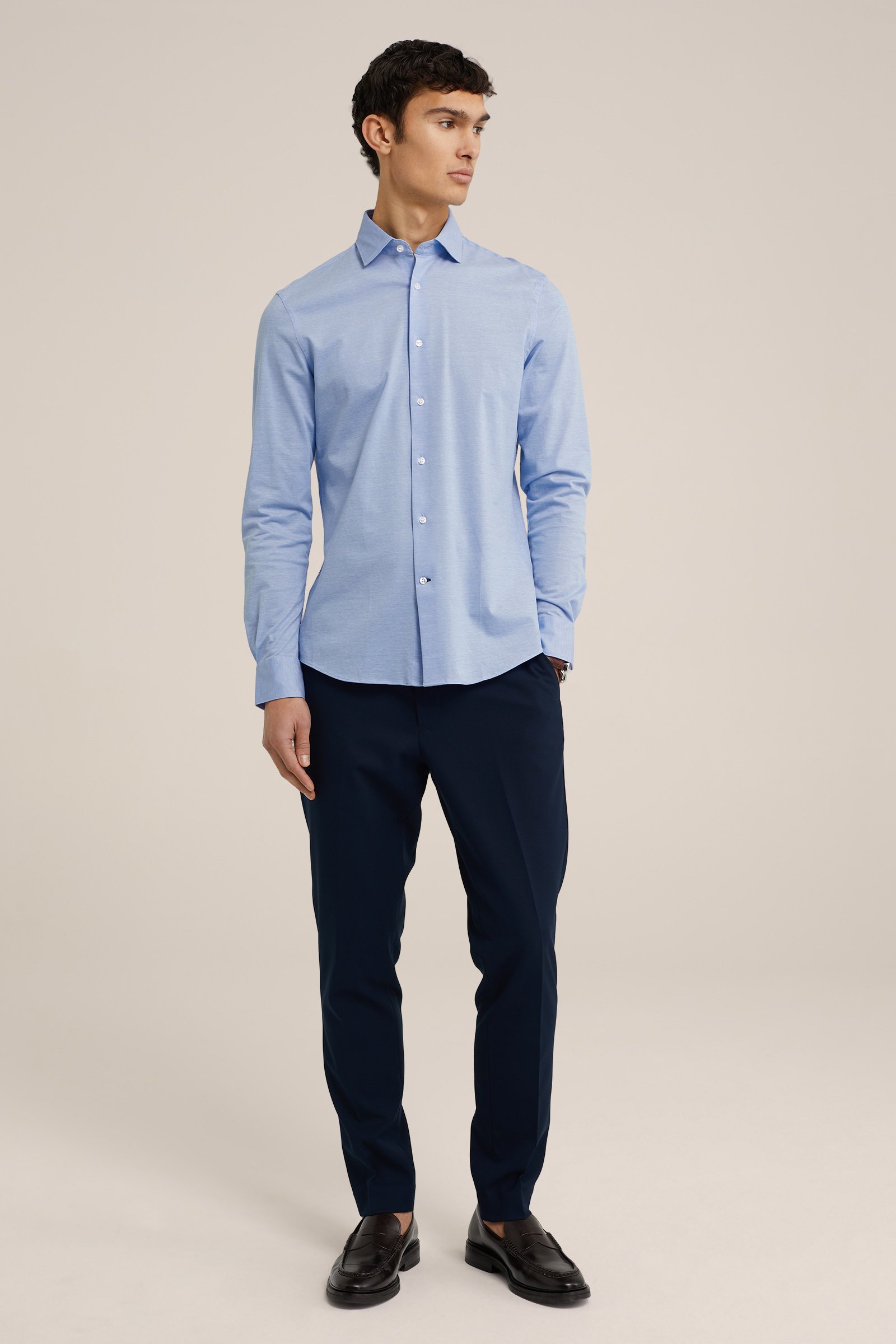 slim fit pique jersey overhemd WE Fashion Lichtblauw