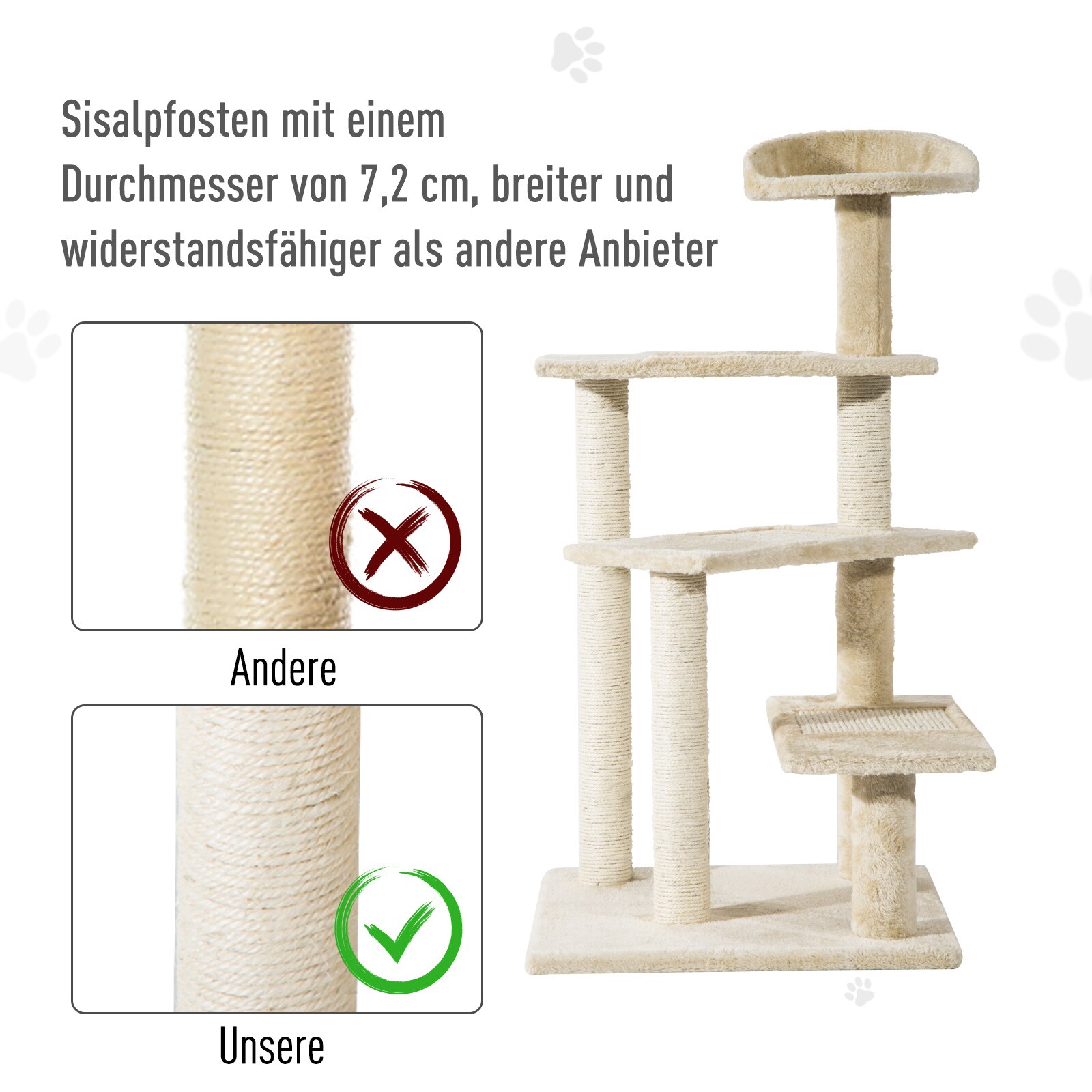 PawHut Katzenkratzbaum mit Sisalsäulen beige 50 x 50 x 100 cm (BxTxH)