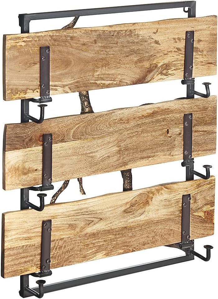 Kobolo Wandregal Hängeregal Bücherregal -AST Zweig- 3 Böden - 59x20x66 cm - aus Eisen und Holz