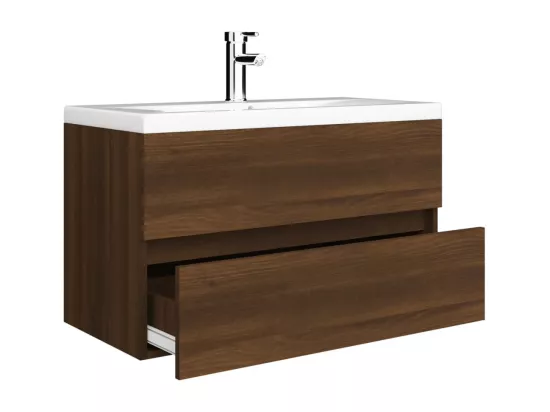 Meuble lavabo avec bassin intégré Chêne brun Bois d'ingénierie