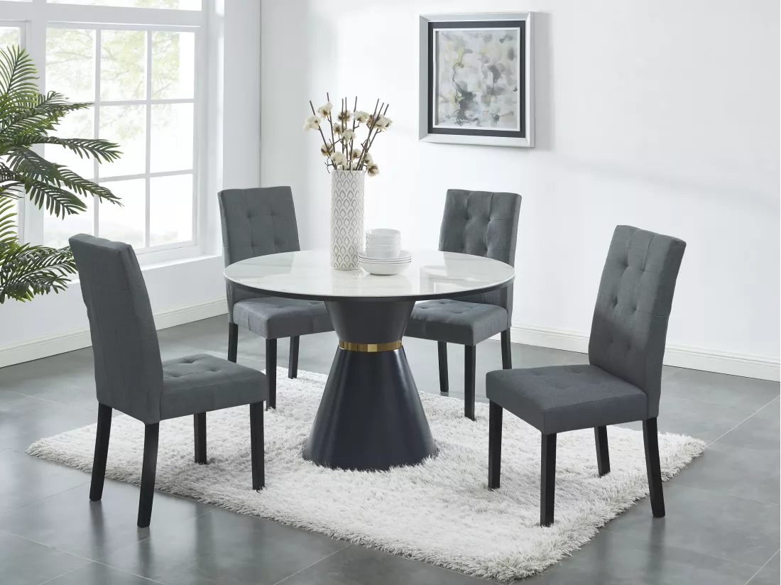 Lot de 2 chaises en tissu et bois - Gris - VILLOSA