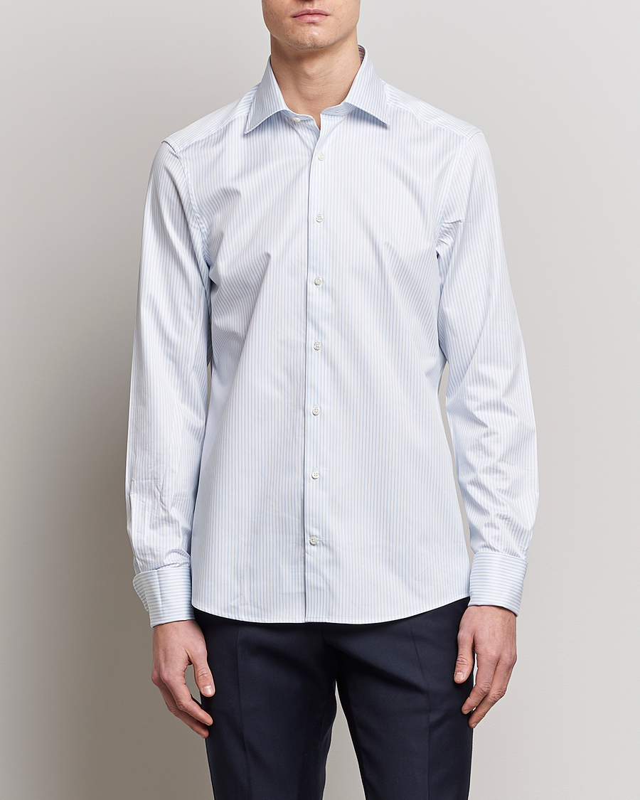 Stenströms Slimline Cotton Double Cuff Shirt White/Blue