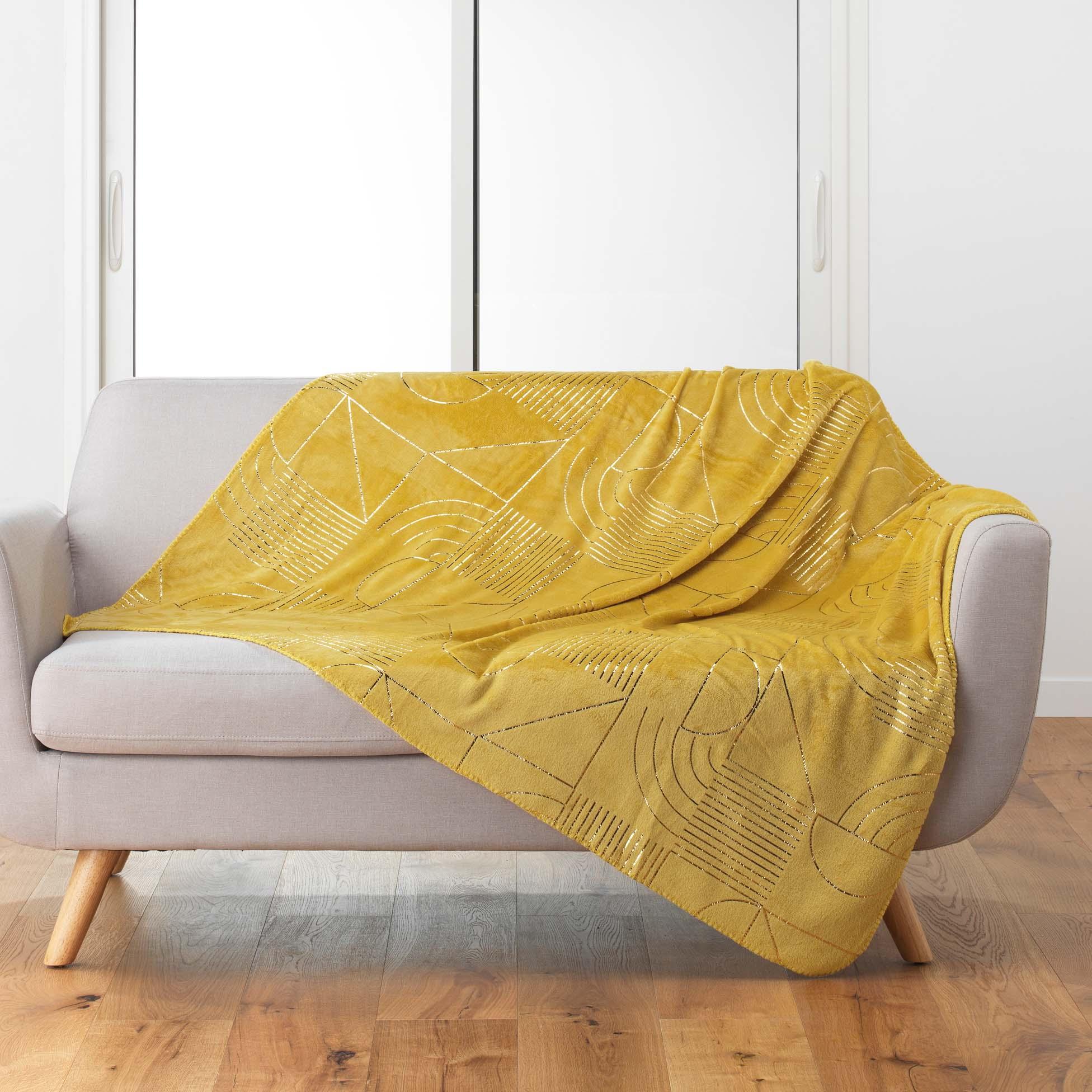 PLAID 125X150CM FLANELLE METALLISEE LINEOR JAUNE OR